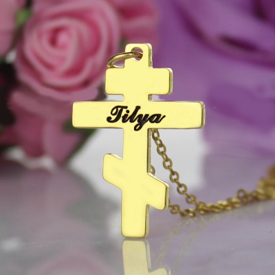 Gold Plated 925 Silver Othodox Cross Engraved Name Necklace - Name My Jewelry ™