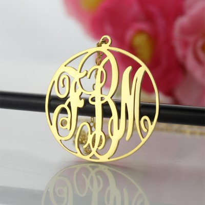 Solid Gold Vine Font Circle Initial Monogram Necklace-18ct - Name My Jewelry ™