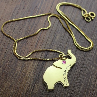 Elephant Lucky Charm Necklace Engraved Name 18ct Gold Plated - Name My Jewelry ™