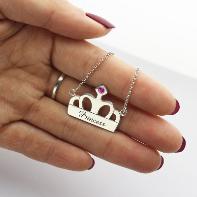 Crown Charm Neckalce with Birthstone  Name Sterling Silver  - Name My Jewelry ™