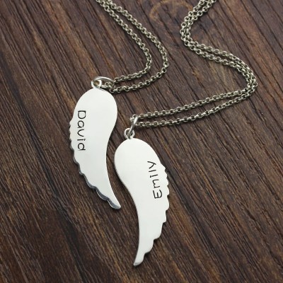 Custom Cute His and Her Angel Wings Necklaces Set Silver - Name My Jewelry ™