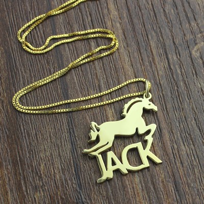 Kids Name Necklace with Horse 18ct Gold Plated - Name My Jewelry ™