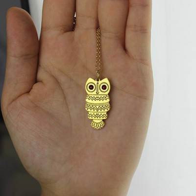 Cute Birthstone Owl Name Necklace 18ct Gold Plated  - Name My Jewelry ™