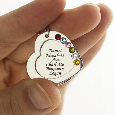 Heart Family Necklace With Birthstone Sterling Silver  - Name My Jewelry ™
