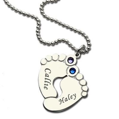 Personalzied Baby Feet Name Necklace with Birthstone Silver  - Name My Jewelry ™