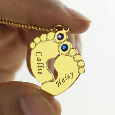Birthstone Baby Feet Charm Pendant 18ct Gold Plated  - Name My Jewelry ™