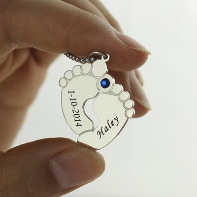 Memory Baby's Feet Charms with Birthstone Sterling Silver  - Name My Jewelry ™