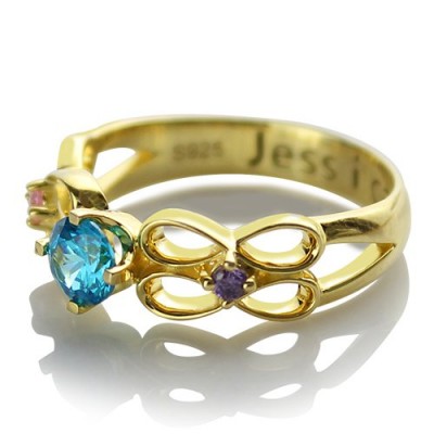 Birthstone Infinity Promise Ring With Name 18ct Gold Plated  - Name My Jewelry ™