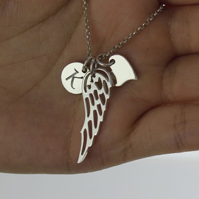 Girls Angel Wing Necklace Gifts With Heart  Initial Charm - Name My Jewelry ™