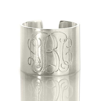 personalized Monogram Cuff Ring Sterling Silver - Name My Jewelry ™