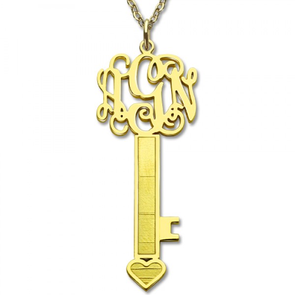 18ct Gold Plated Key Monogram Initial Necklace - Name My Jewelry ™