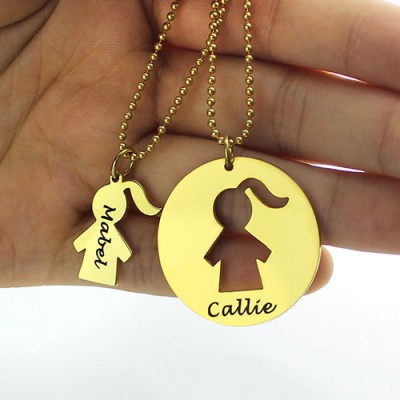 Mother and Child Necklace Set with Name 18ct Gold Plated - Name My Jewelry ™