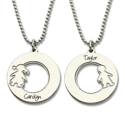 Circle Necklace With Engraved Children Name Charms Sterling Silver - Name My Jewelry ™