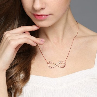 Heart Infinity Necklace 3 Names 18ct Rose Gold Plated - Name My Jewelry ™