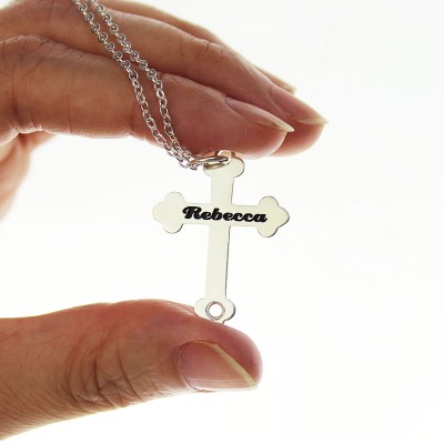 Silver Rebecca Font Cross Name Necklace - Name My Jewelry ™