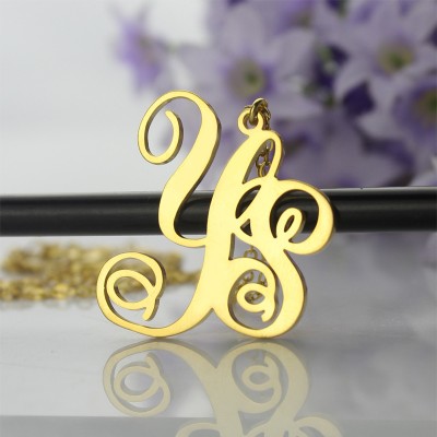 personalized 18ct Gold Plated Vine Font 2 Initial Monogram Necklace - Name My Jewelry ™