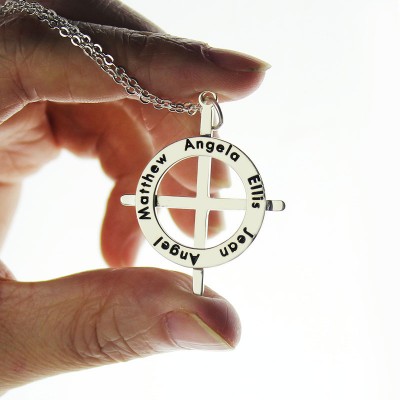 Silver Latin Style Circle Cross Necklace with Any Names - Name My Jewelry ™