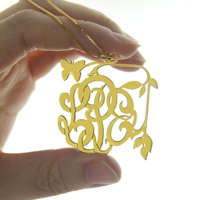 Vines  Butterfly Monogram Initial Necklace 18ct Gold Plated - Name My Jewelry ™