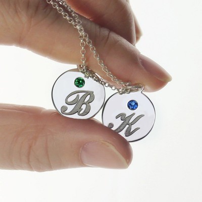personalized Disc Necklace with Initial  Birthstone  - Name My Jewelry ™