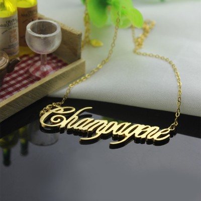Solid Gold personalized Champagne Font Name Necklace - Name My Jewelry ™