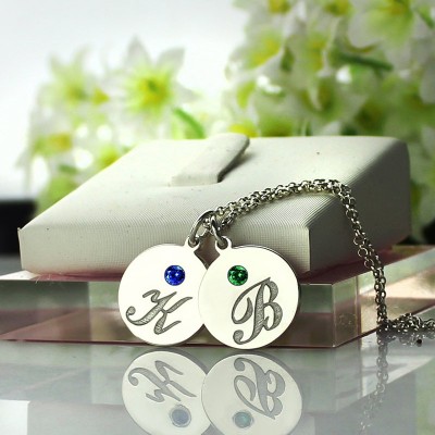 personalized Disc Necklace with Initial  Birthstone  - Name My Jewelry ™