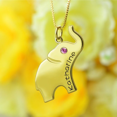Elephant Lucky Charm Necklace Engraved Name 18ct Gold Plated - Name My Jewelry ™