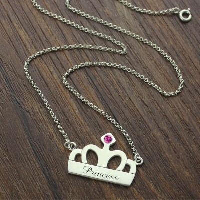 Crown Charm Neckalce with Birthstone  Name Sterling Silver  - Name My Jewelry ™