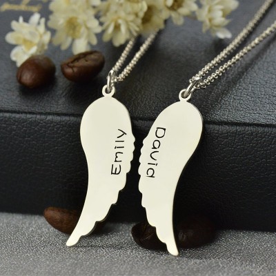 Custom Cute His and Her Angel Wings Necklaces Set Silver - Name My Jewelry ™