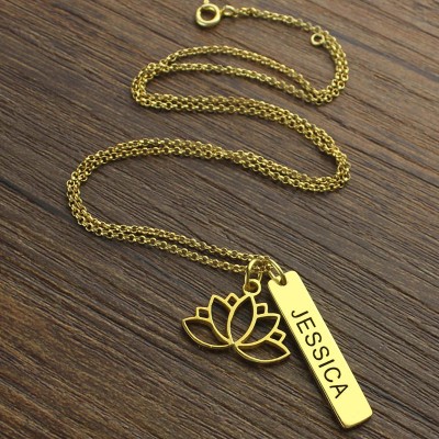 Yoga Lotus Flower Bar Necklace 18ct Gold plated - Name My Jewelry ™