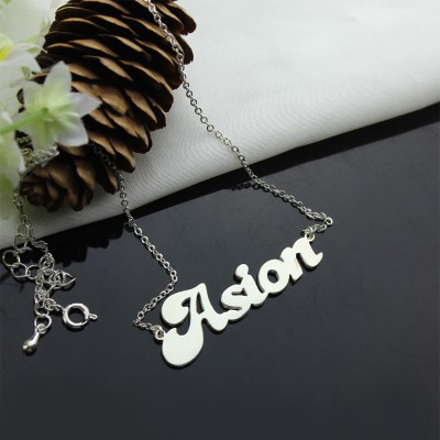 personalized 18ct Solid White Gold BANANA Font Style Name Necklace - Name My Jewelry ™