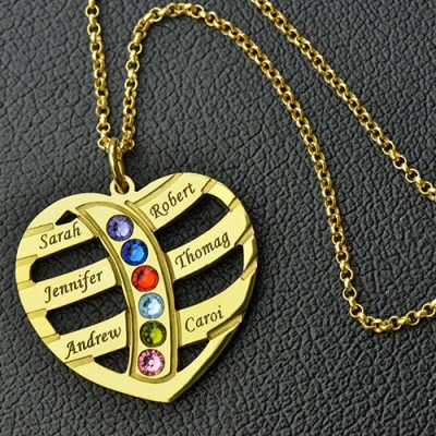 Mothers Necklace With Children Names  Birthstones 18ct Gold Plated  - Name My Jewelry ™