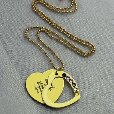 Heart Birthstones Necklace For Mother In Gold  - Name My Jewelry ™