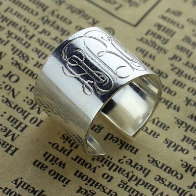 personalized Monogram Cuff Ring Sterling Silver - Name My Jewelry ™