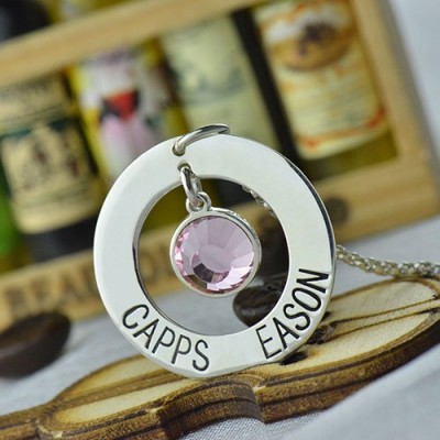 personalized Circle Name Pendant With Birthstone Silver  - Name My Jewelry ™