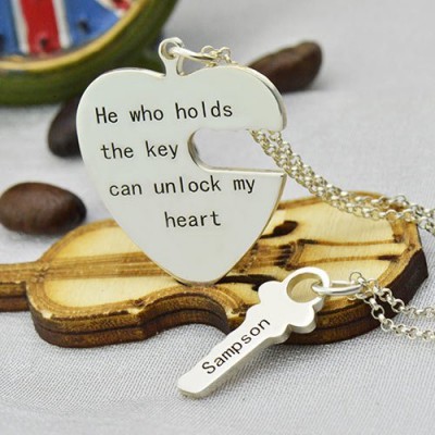 Key and Heart Necklaces Set For Couple - Name My Jewelry ™