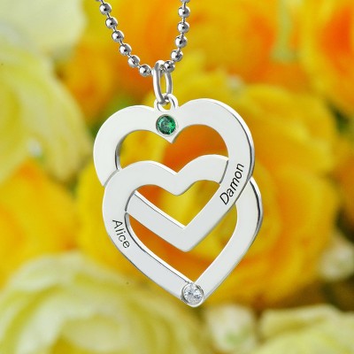 personalized Double Heart Necklace Engraved Name Sterling Silver - Name My Jewelry ™