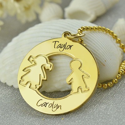 Circle Necklace Engraved Children Name Charms 18ct Gold Plated Silver925 - Name My Jewelry ™