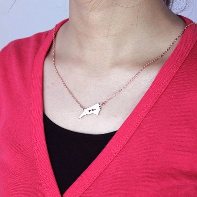personalized NC State USA Map Necklace With Heart  Name Rose Gold - Name My Jewelry ™