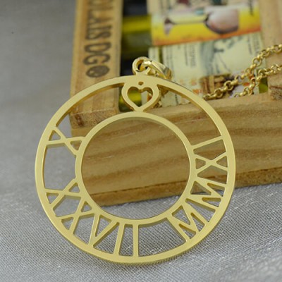 18ct Gold Plated Roman Numeral Disc Necklace - Name My Jewelry ™