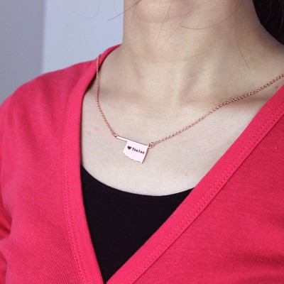 America Oklahoma State USA Map Necklace With Heart  Name Rose Gold - Name My Jewelry ™