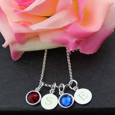 personalized Double Initial Charm Necklace with Birthstone  - Name My Jewelry ™