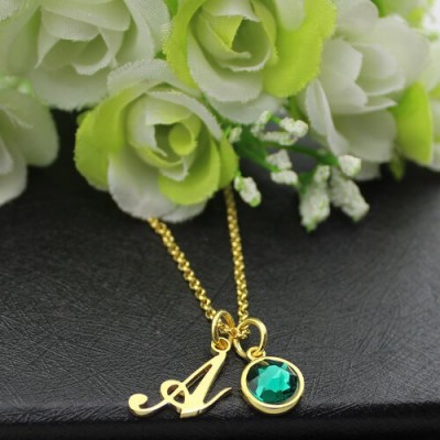 Custom Birthstone Initial Necklace 18ct Gold Plated  - Name My Jewelry ™