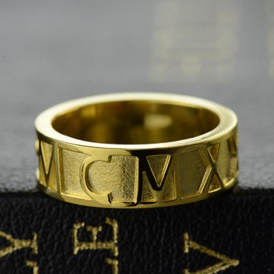 18ct Gold Plated Roman Numeral Date Rings - Name My Jewelry ™