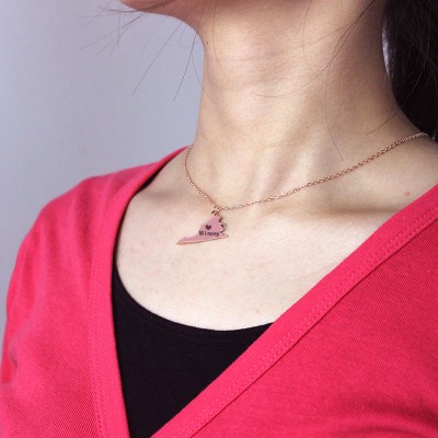 Virginia State USA Map Necklace With Heart  Name Rose Gold - Name My Jewelry ™
