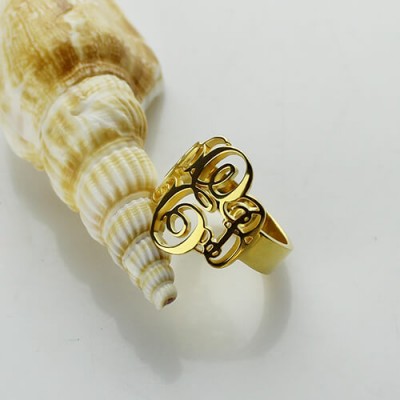 Interlocking Three Initials Monogram Ring 18ct Gold Plated - Name My Jewelry ™