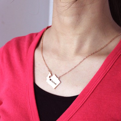 Washington State USA Map Necklace With Heart  Name Rose Gold - Name My Jewelry ™