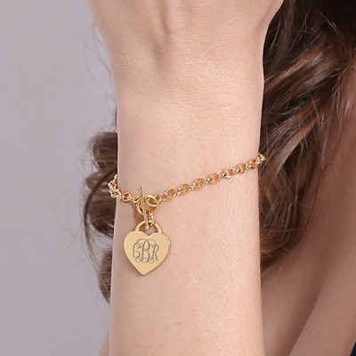 Heart Monogram Initial Charm Bracelets In 18ct Gold Plated - Name My Jewelry ™