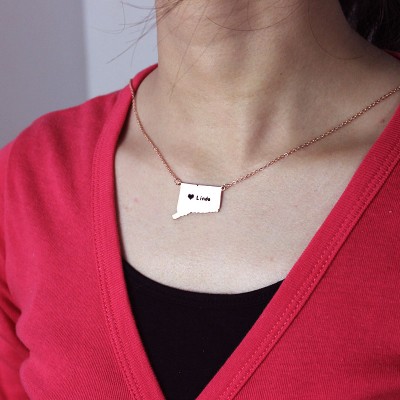 Connecticut Connecticut State Shaped Necklaces With Heart  Name Rose Gold - Name My Jewelry ™