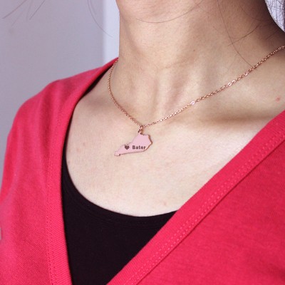 Custom Kentucky State Shaped Necklaces With Heart  Name Rose Gold - Name My Jewelry ™