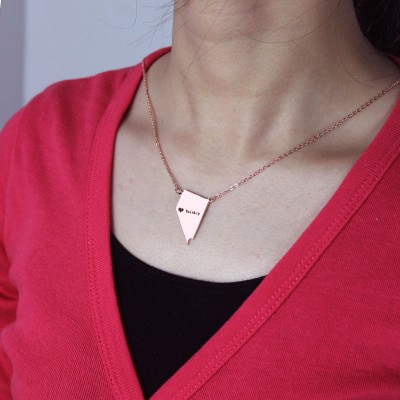 Custom Nevada State Shaped Necklaces With Heart  Name Rose Gold - Name My Jewelry ™